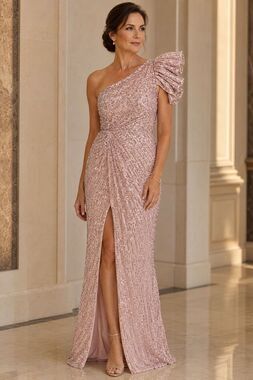 NWT Mac Duggal 5622 Embellished Puff One Shoulder Gown Apricot, Sz 6, $565